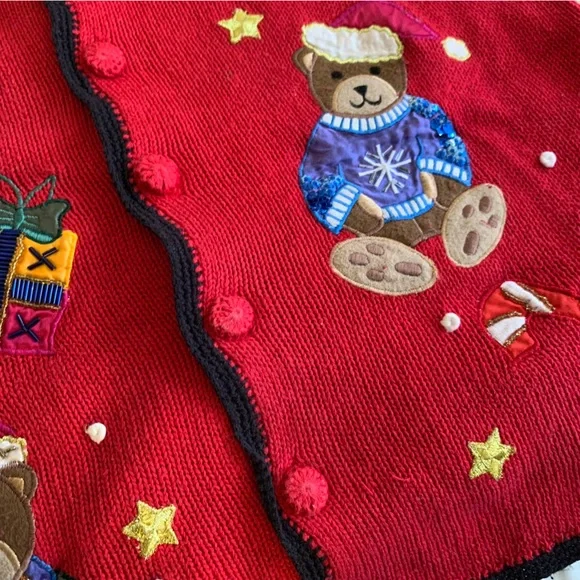Vintage Nutcracker Red Christmas Bears Cardigan SZ L - Picture 5 of 15